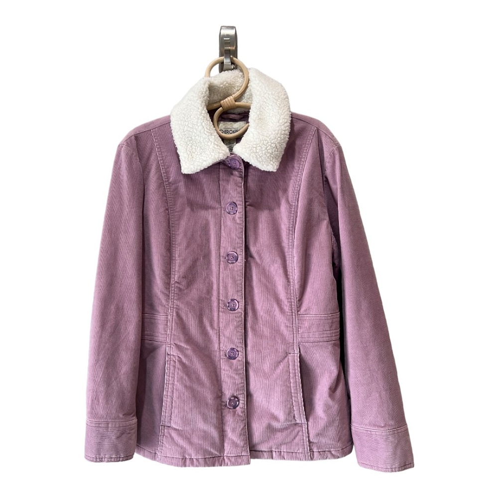 Vintage Lilac Original Cherokee Corduroy Quilted Lined Removable Sherpa Collar